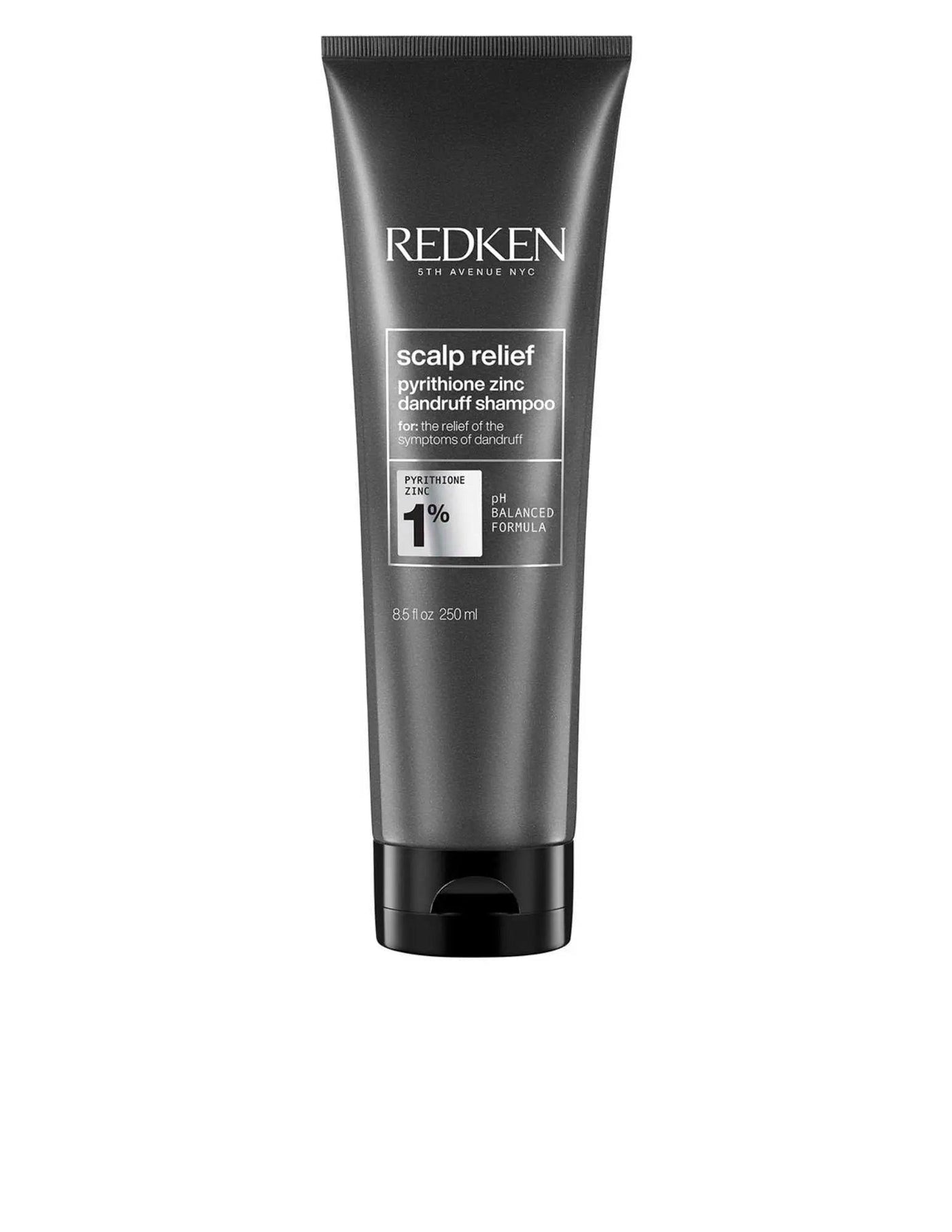 Redken Scalp Relief Dandruff Shampoo tube for effective dandruff treatment and scalp soothing, suitable for all hair types.