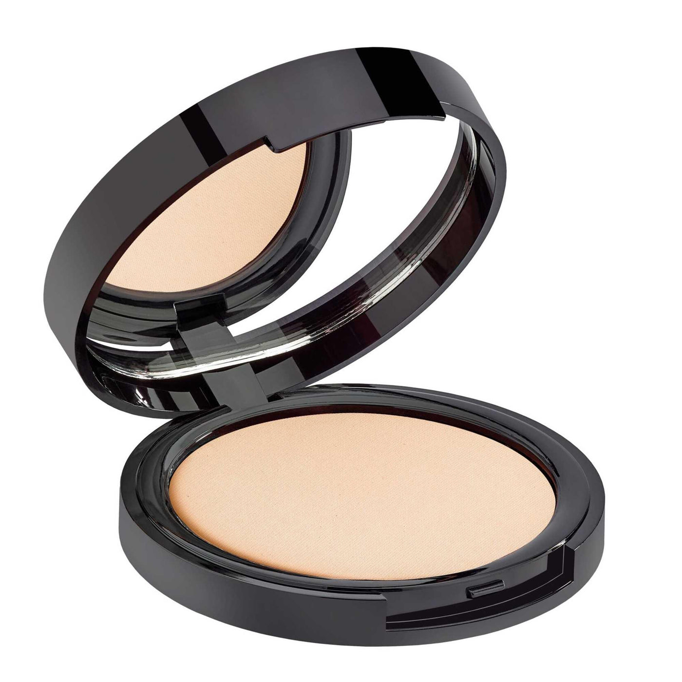 Malu Wilz Silk Touch Compact Powder in black case, showcasing a finely milled, silky powder for a flawless finish.