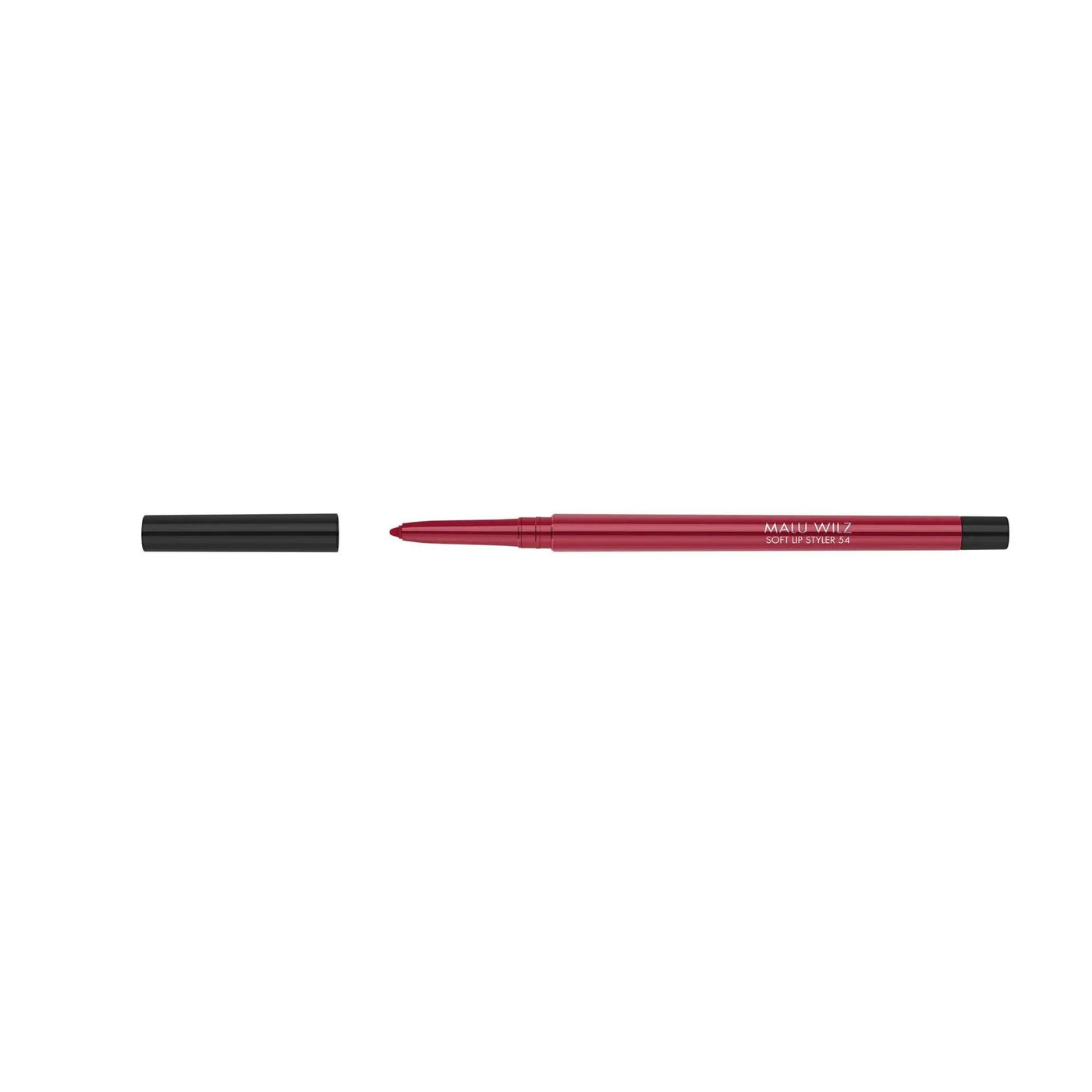Malu Wilz Soft Lip Pencil in red color with removable cap, designed for easy application and lip definition.
