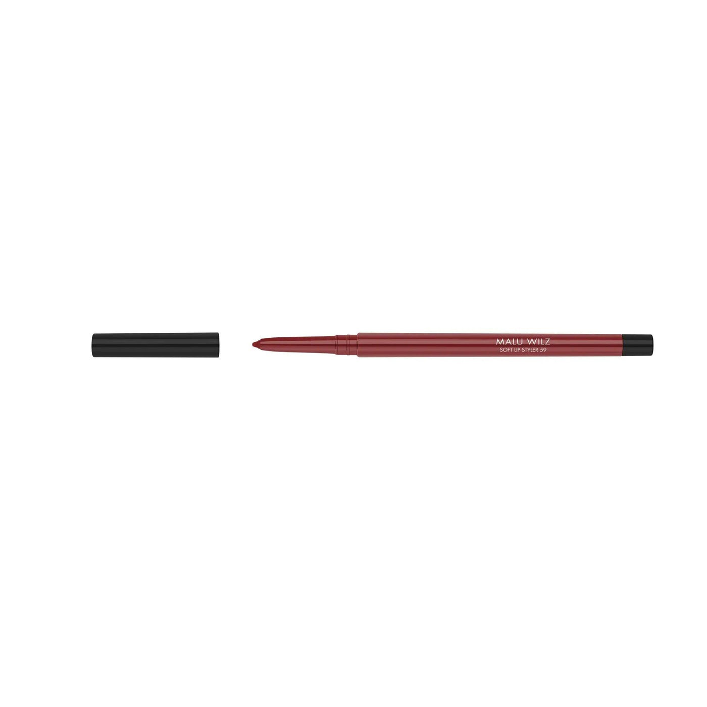 Malu Wilz Soft Lip Pencil (0.4g) in a rich red shade, showcasing the pencil and cap for easy application.