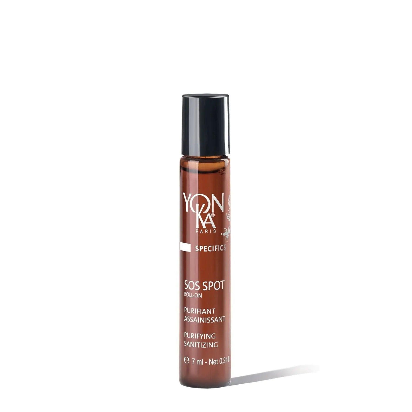 SOS Spot Roll-on by Yon-Ka, a purifying treatment for blemishes in a portable, alcohol-free design.