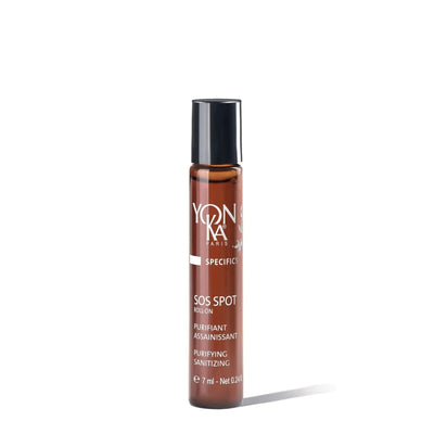 SOS Spot Roll-on by Yon-Ka, a purifying treatment for blemishes in a portable, alcohol-free design.