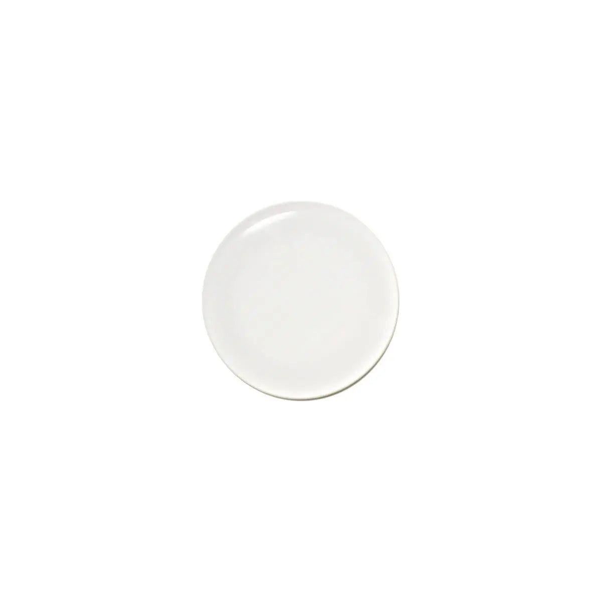 Small white ceramic plate on a plain background, perfect for serving appetizers or desserts.