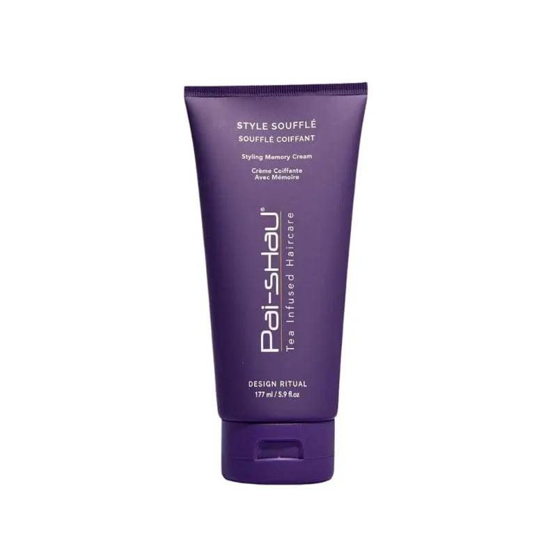 Style Soufflé styling cream in purple tube, designed for all hair textures, providing control and managing frizz.
