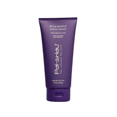 Style Soufflé styling cream in purple tube, designed for all hair textures, providing control and managing frizz.