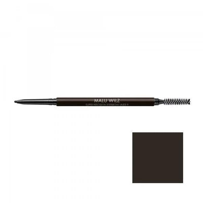 Malu Wilz Super Precision Eyebrow Pencil in dark brown with spoolie brush for natural eyebrow definition.