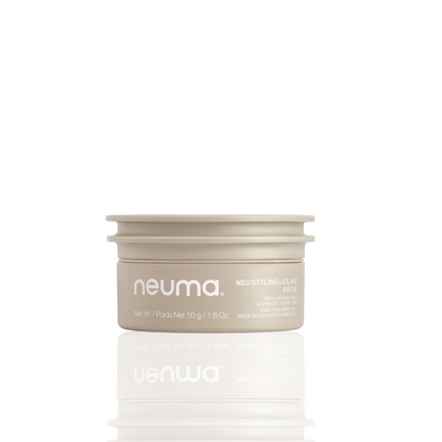 Neuma Styling Clay 50g jar for strong hold and texture, featuring lavender, mandarin, and vanilla aroma.