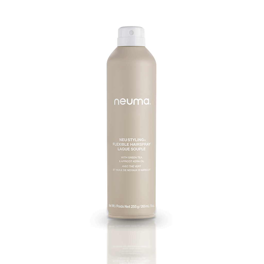Neuma Neu Styling Flexible Hairspray bottle with medium hold, humidity control, and a lavender, mandarin, vanilla aroma.