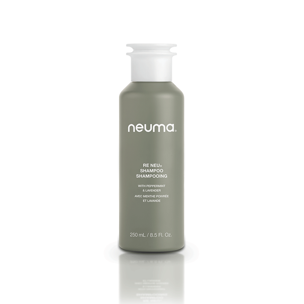 Re Neu Clarifying Shampoo bottle with peppermint and vanilla aroma, 250ml, sulfate-free for gentle cleansing.