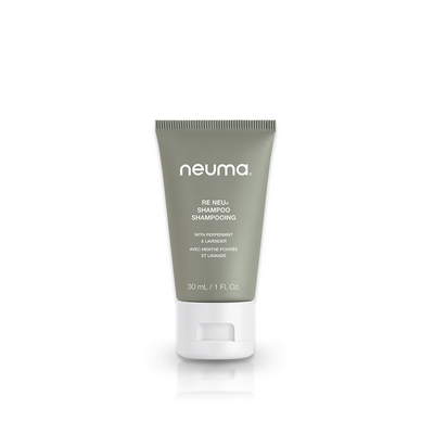 Neuma Re Neu Clarifying Shampoo, 30ml tube with peppermint and vanilla scent, sulfate-free and gentle cleansing formula.