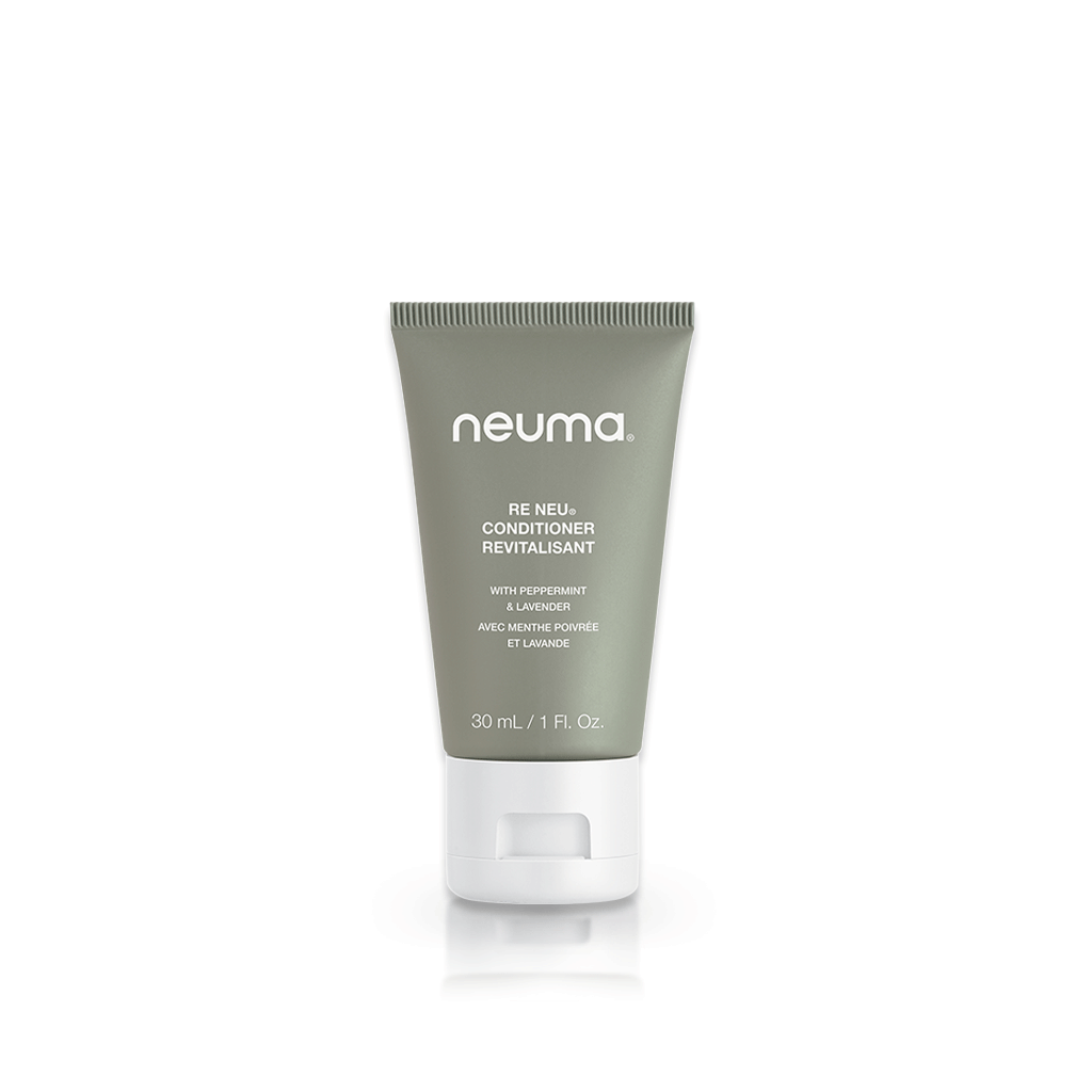 Neuma Re Neu Conditioner tube, 30ml, lightweight formula with peppermint and vanilla for smooth, shiny hair.