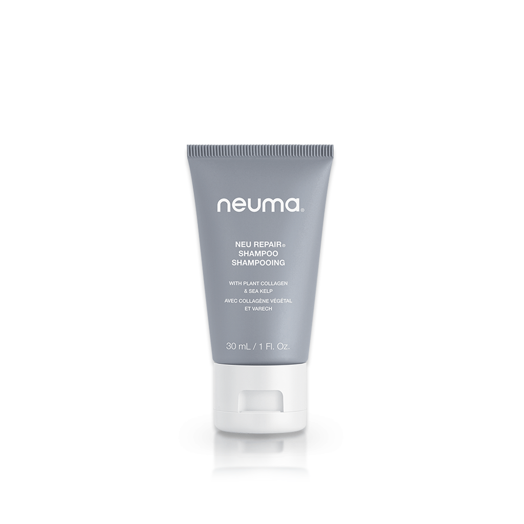 Neu Repair Shampoo in a sleek 30ml tube, designed to revitalize and strengthen damaged hair with nourishing ingredients.