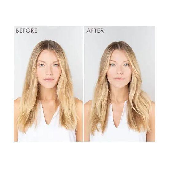 Before and after results of using Moroccanoil Weightless Hydrating Mask on fine, dry hair, showcasing enhanced texture and shine.