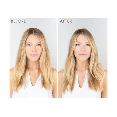 Before and after results of using Moroccanoil Weightless Hydrating Mask on fine, dry hair, showcasing enhanced texture and shine.