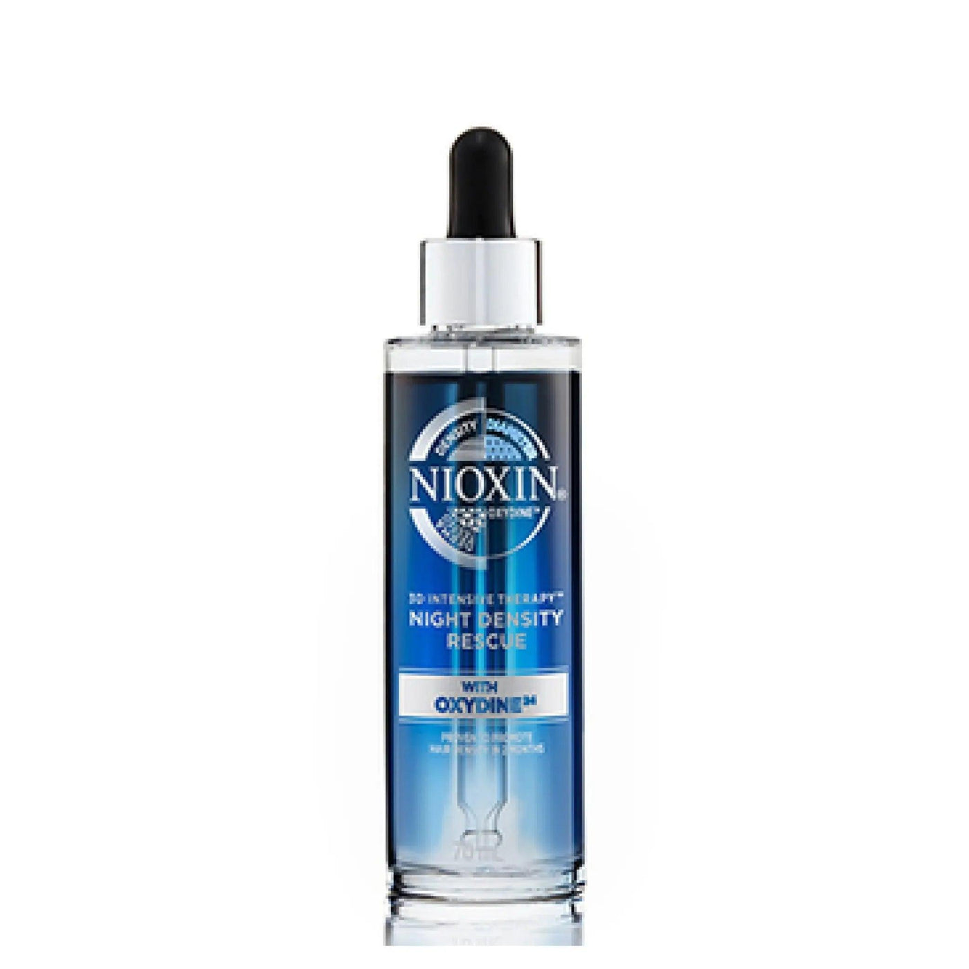 Nioxin 3D Intensive Care Night Density Rescue serum with Oxydine24 for promoting hair density and scalp health.