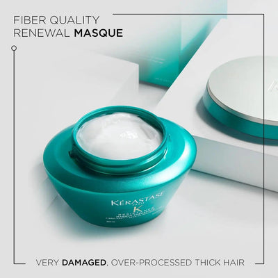 Kerastase Resistance Masque Thérapiste for very damaged, over-processed thick hair in a turquoise jar.