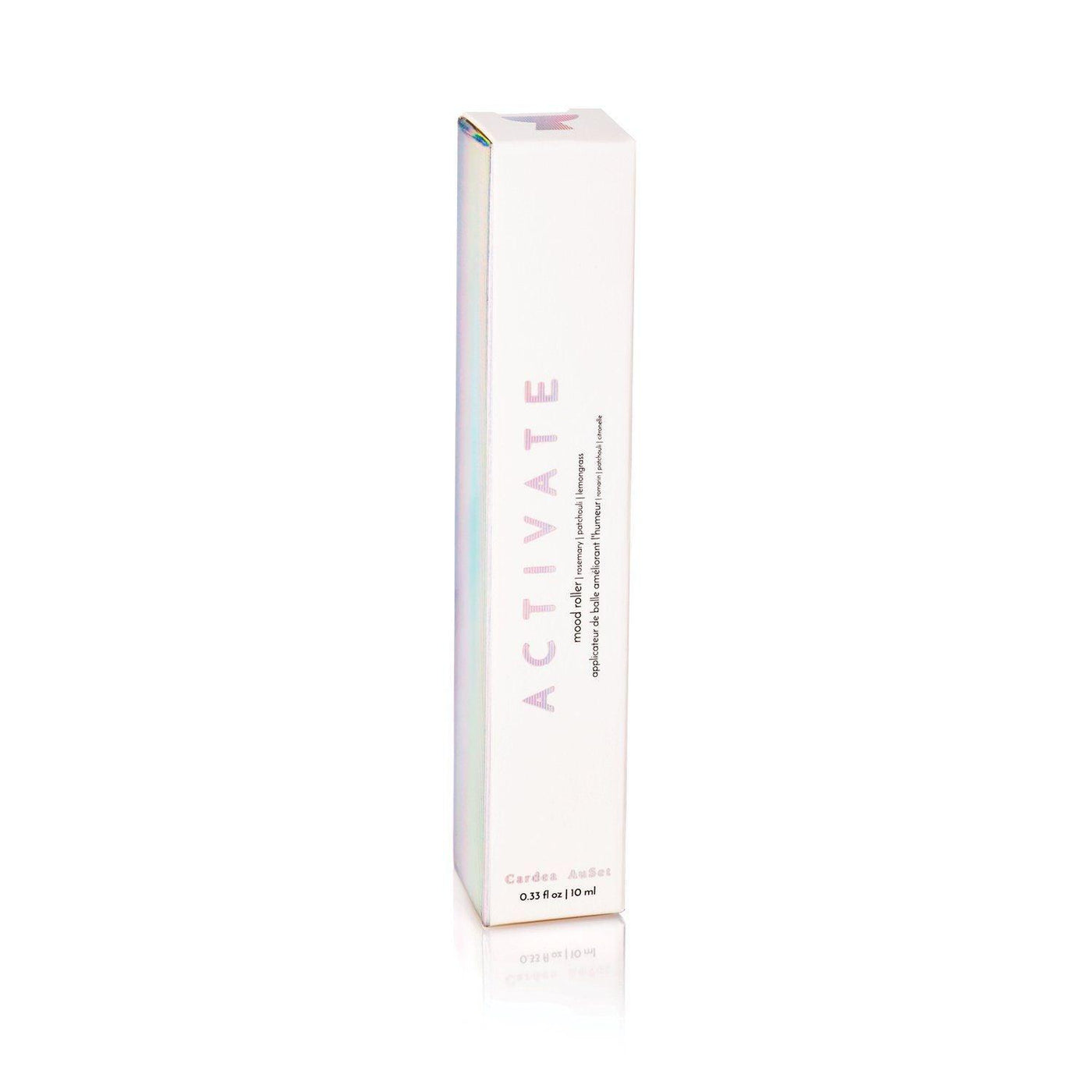 "Activate skincare serum packaging box on white background"