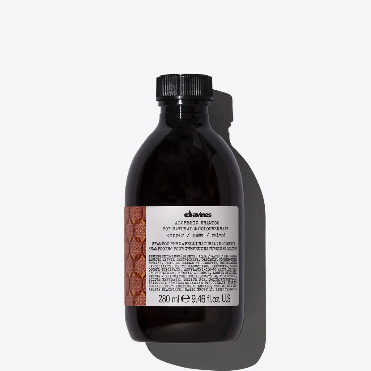 Natural shampoo bottle for colored hair, 280 ml - Eco-friendly hair care product in dark bottle with white label.