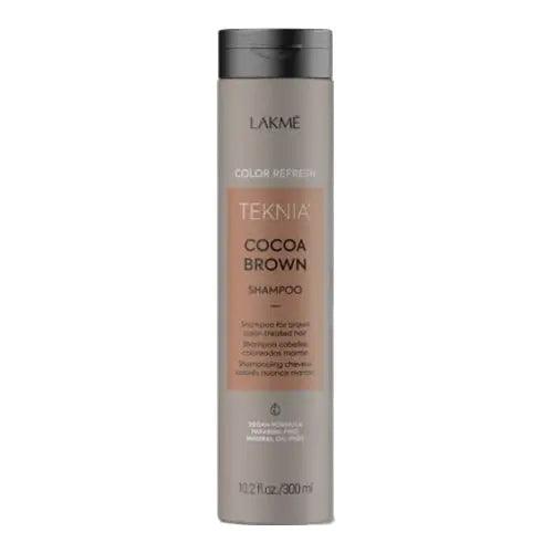 Lakme Teknia Cocoa Brown Shampoo bottle, 300ml, designed for color protection and enhancing shine with a vegan formula.