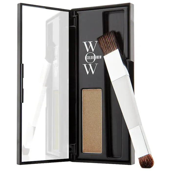 Color Wow Root Coverup Powder in compact with applicator brush, perfect for covering grays and enhancing hair color.