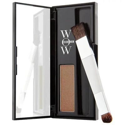 Color Wow Root Coverup Powder in compact with brush for seamless gray coverage and root touch-ups.