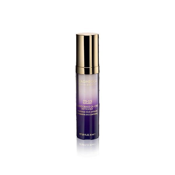 75-15 Intensive Eye Contour serum featuring artisanal pistachio resin and brown algae for reducing wrinkles and dark circles. 30ml.