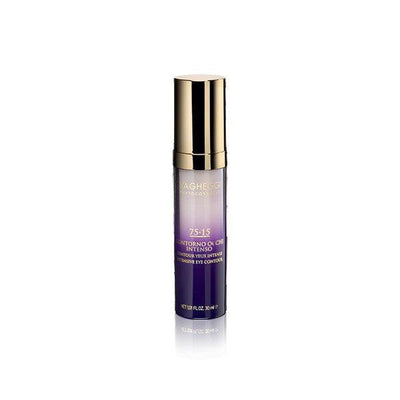 75-15 Intensive Eye Contour serum featuring artisanal pistachio resin and brown algae for reducing wrinkles and dark circles. 30ml.