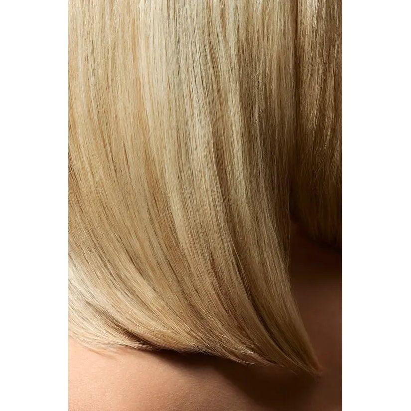 Blond bob hairstyle with smooth straight hair close-up shot