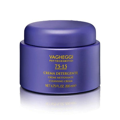 75-15 Cleansing Cream by Vagheggi in a purple jar, 200ml, featuring Cupuaçu butter and passionflower oil for silky skin.
