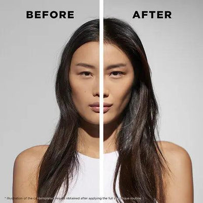 Before and after comparison showing notable hair improvement using Kérastase products.