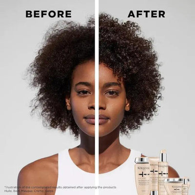 Before and after results of curly hair transformation using Curl Manifesto Crème De Jour Fondamentale Hair Cream.