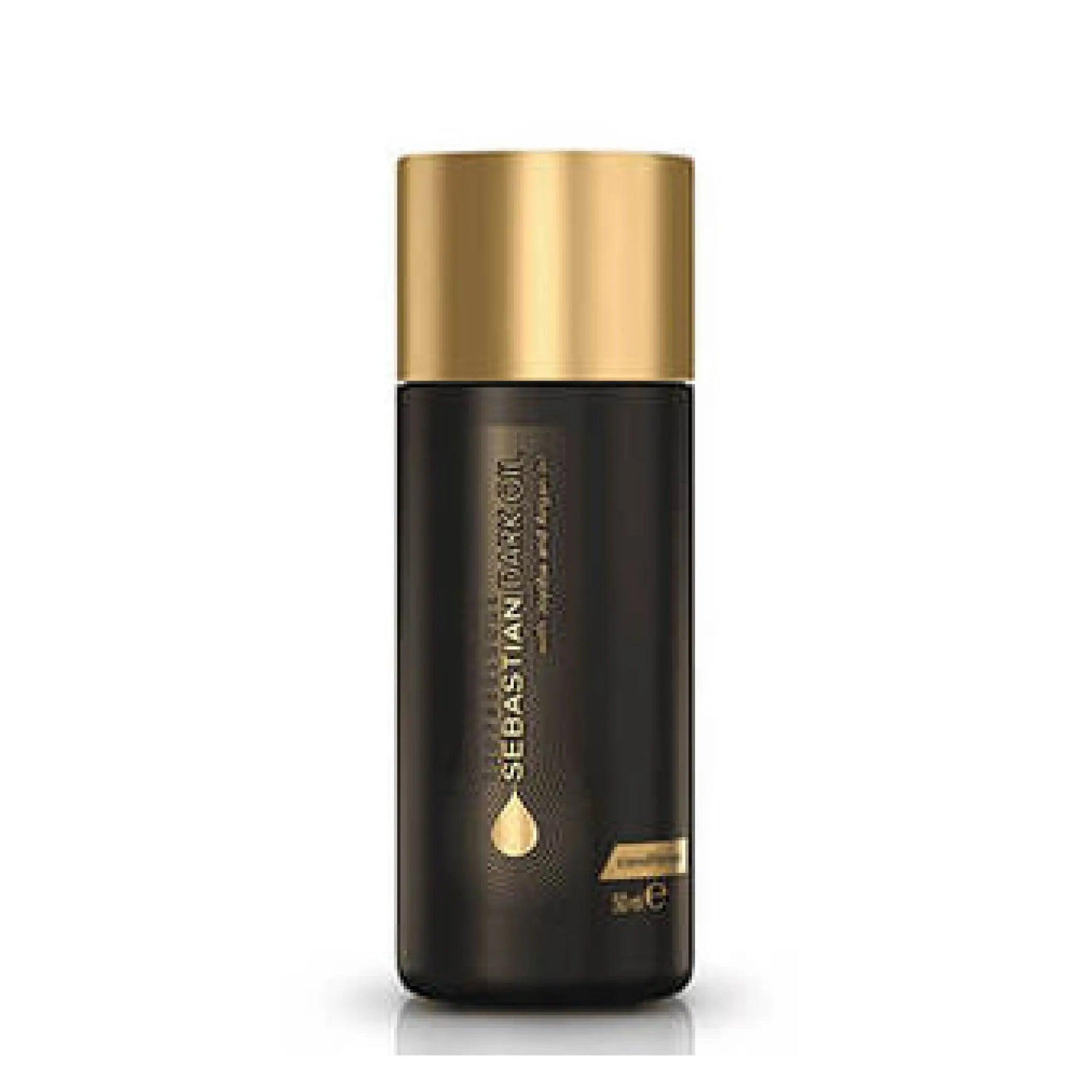 Sebastian Dark Oil Lightweight Conditioner in sleek black bottle with gold cap, designed to smooth and add body to hair.