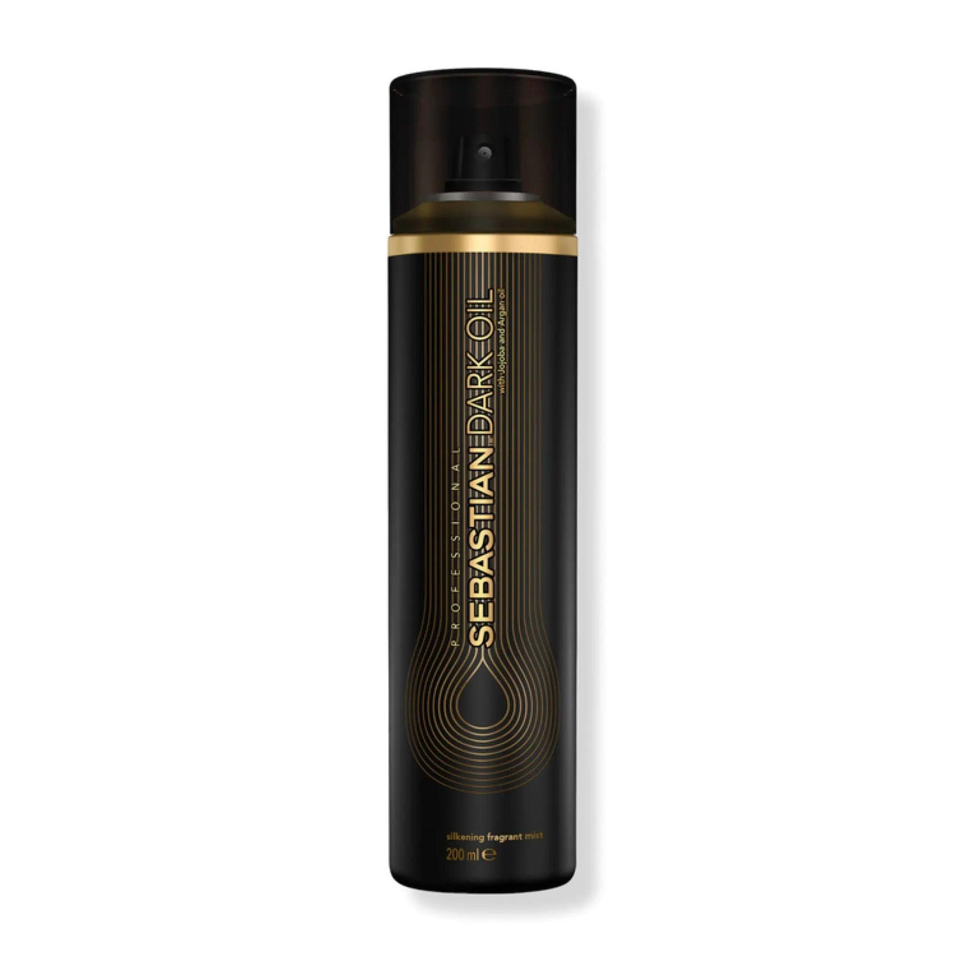 Sebastian Dark Oil Silkening Mist for shiny, smooth hair with a captivating fragrance in a sleek spray bottle.