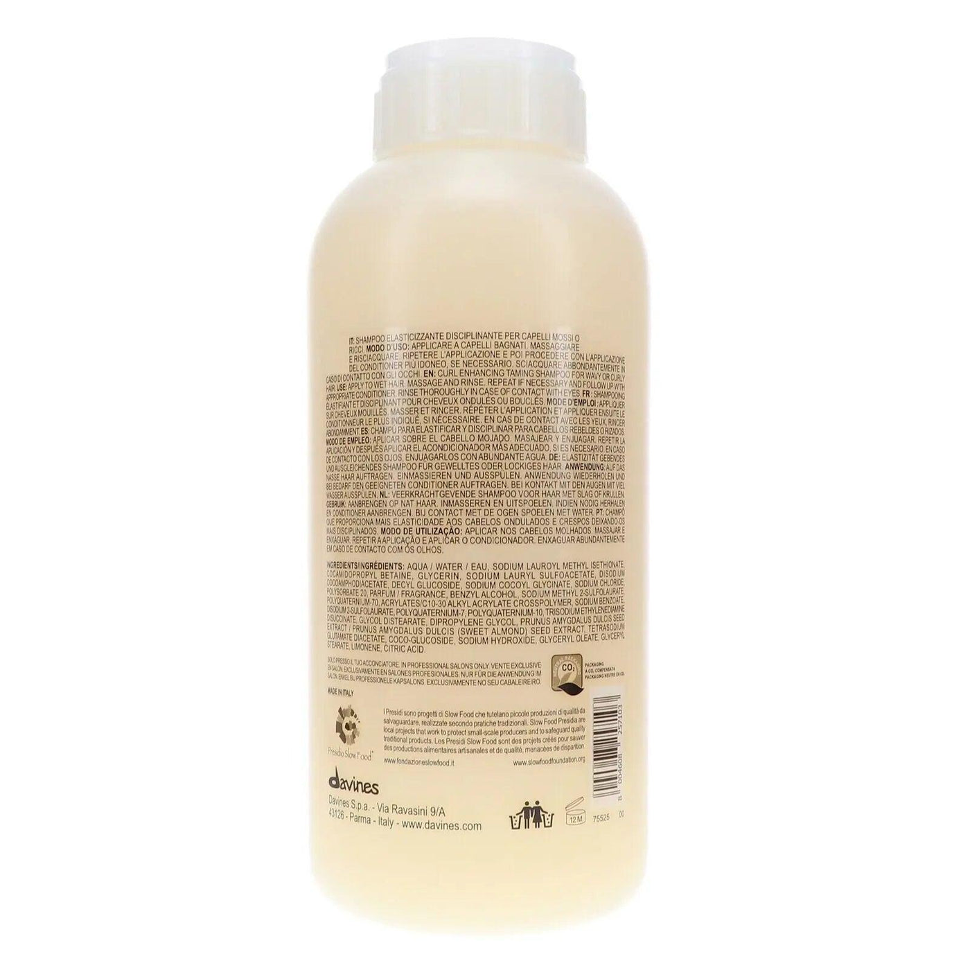 Davines Love Curl Pro Size Shampoo 1L bottle back view showcasing product details and ingredients.