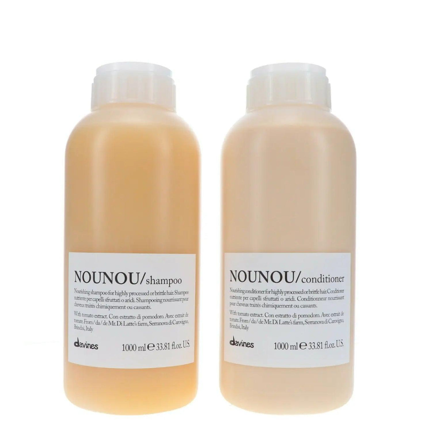 Davines Nounou Pro Size Shampoo and Conditioner 1L Duo for bleached and treated hair, providing deep nourishment and shine.