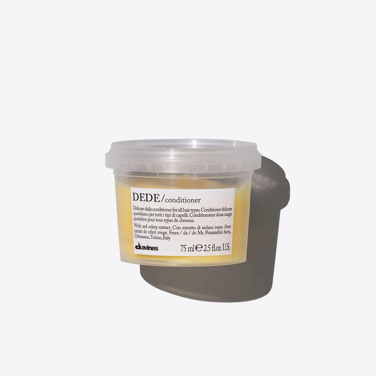 "Davines DEDE Conditioner 75ml for all hair types in a transparent container"