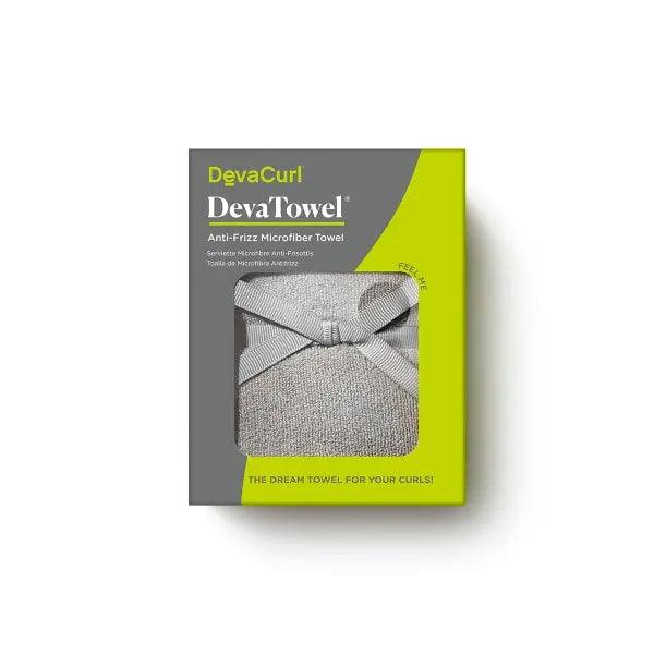 DevaTowel by DevaCurl in its packaging, a microfiber towel designed to enhance curls and reduce frizz.