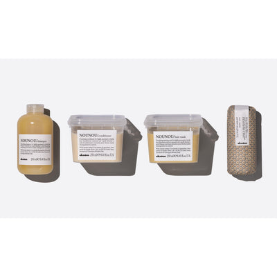 Davines Easy Beach Waves Set with Nounou Shampoo, Conditioner, Hair Mask, and Sea Salt Spray for effortless beachy waves.