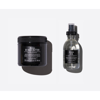 Davines Oi Hair Butter and Oi Oil set for defined, nourished curls with shine and frizz protection.