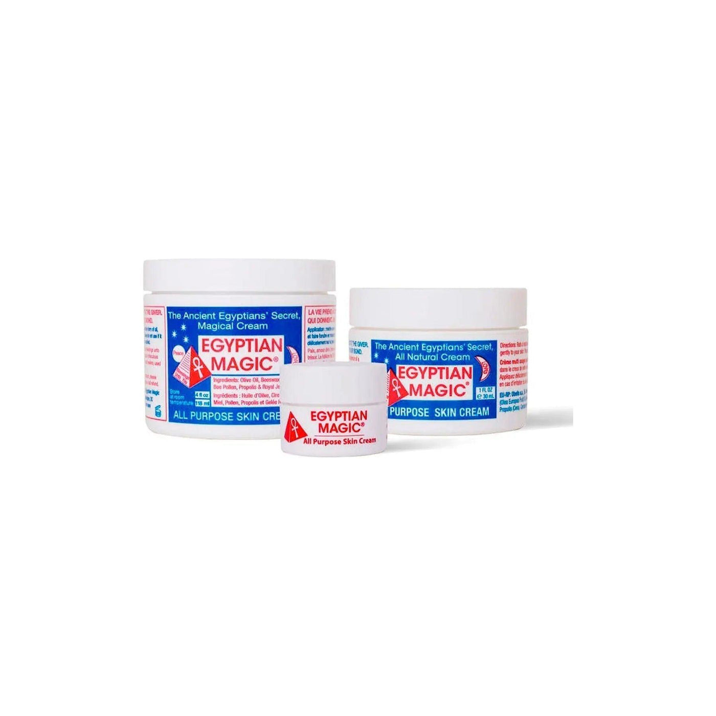 Egyptian Magic all-purpose skin cream jars for natural skin care and healing.