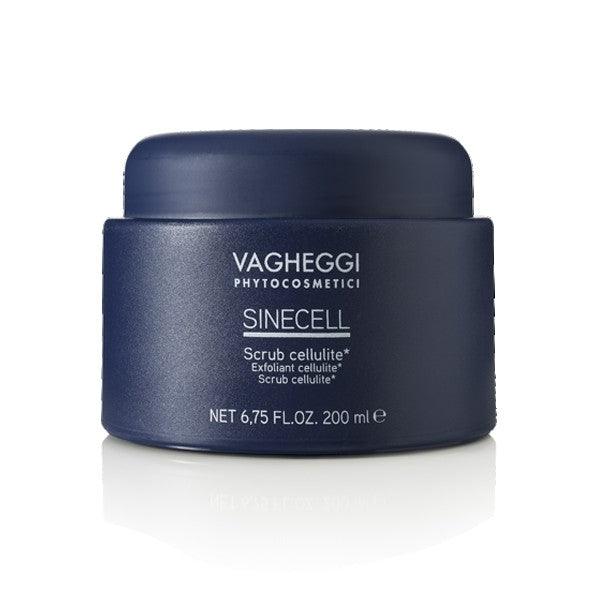 Body exfoliant Sinecell by Vagheggi in a blue jar for smooth, hydrated skin and cellulite reduction.