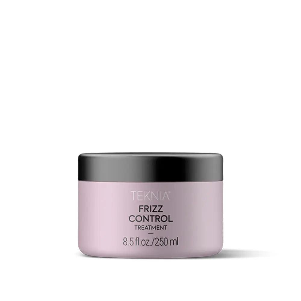 Teknia Frizz Control Treatment jar, 8.5 fl. oz., designed to restructure and moisturize hair fiber for smoothness.