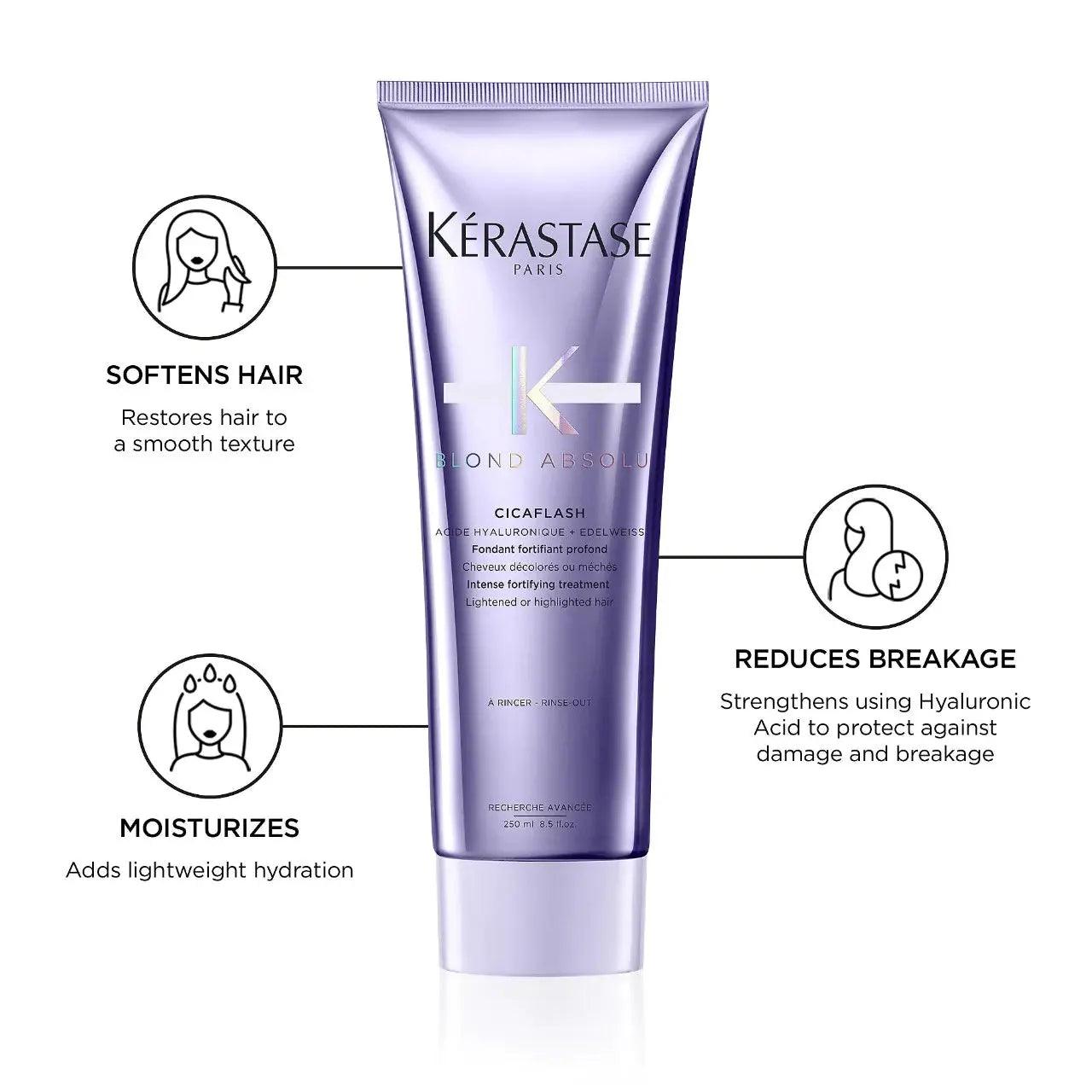 Kérastase Paris Blond Absolu Cicaflash Conditioner for softening hair, reducing breakage, and moisturizing with hyaluronic acid.