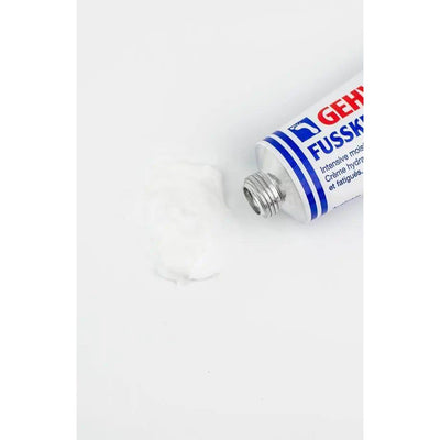 Gehwol Fusskraft Blue tube with cream on a white background, designed for dry, rough foot skin care.