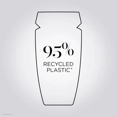 Bottle made from 95% recycled plastic, showcasing eco-friendly packaging.