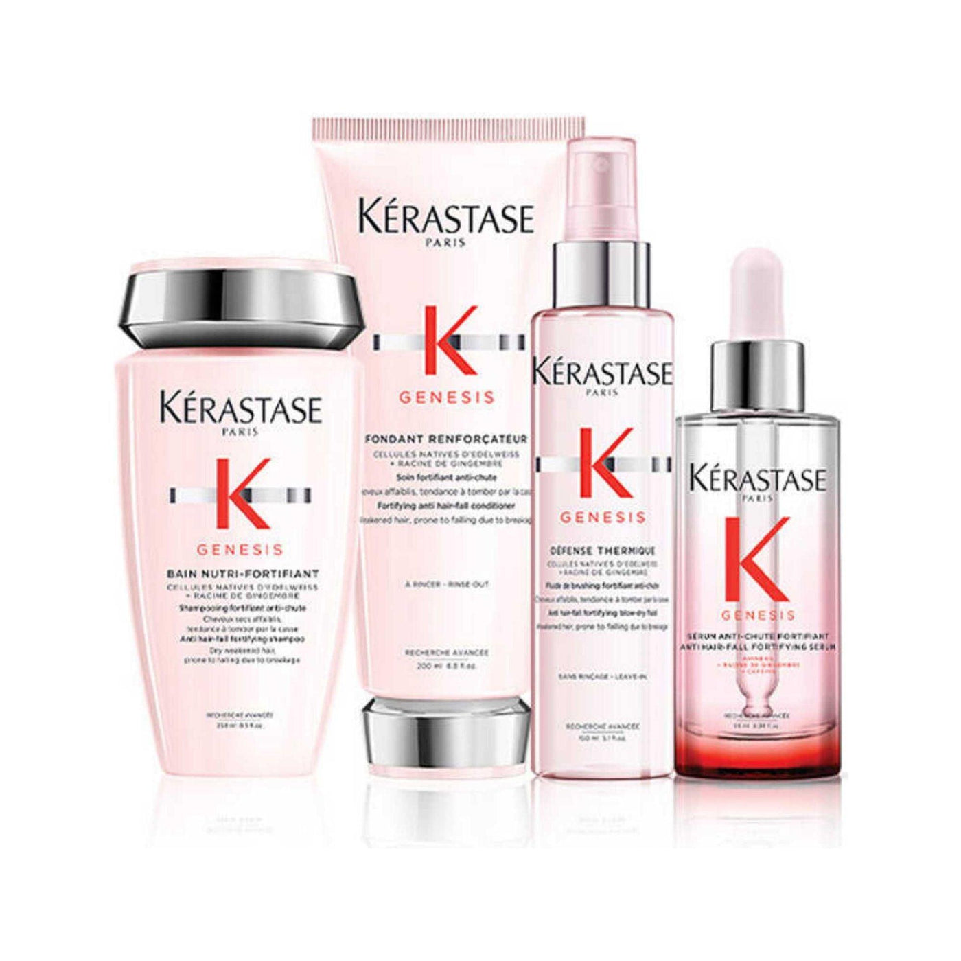 Kérastase Genesis hair care set for normal to fine, dry, and weakened hair featuring nourishing shampoos and treatments.