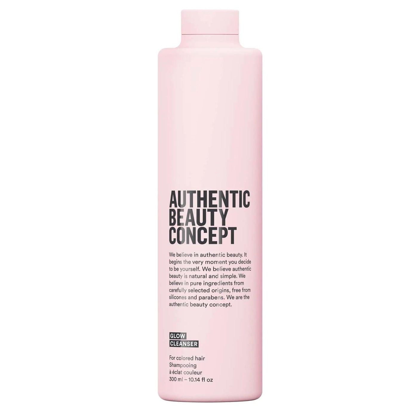 Authentic Beauty Concept Glow Cleanser for colored hair, free from sulfates and silicones, promoting radiant and moisturized locks.