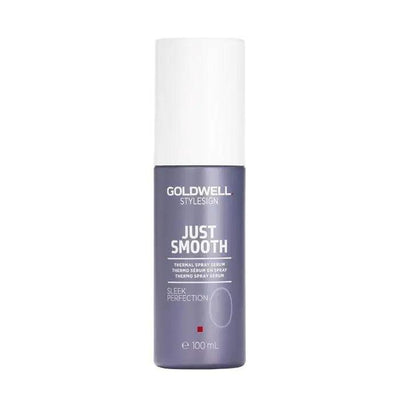 Goldwell Just Smooth Sleek Perfection Thermal Spray Serum bottle, 100ml, designed for heat protection and humidity control.