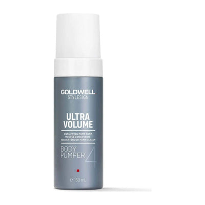 Goldwell Stylesign Ultra Volume Body Pumper Densifying Foam 150ml bottle for fine hair volume and style enhancement.