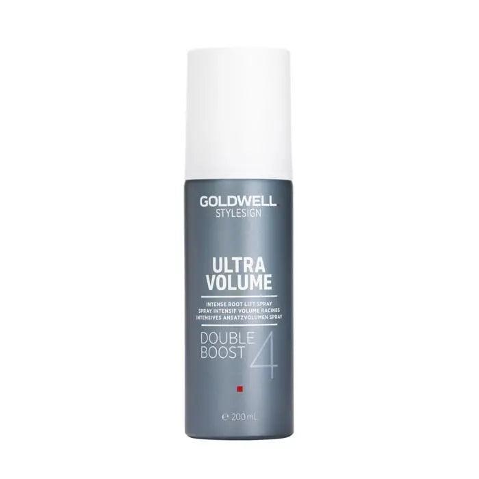 Goldwell Stylesign Ultra Volume Double Boost Root Lift Spray bottle for fine hair, providing intense root lift and volume.